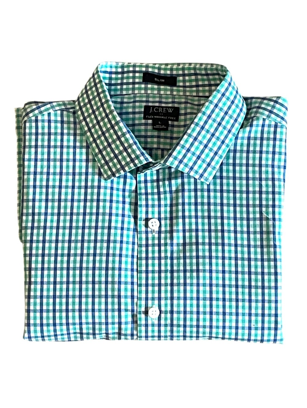 J.Crew Slim Fit Flex Plaid Dress Shirt Men's LG Blue & Green